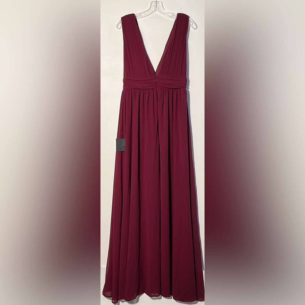LULUS NWT Heavenly Hues Burgundy Evening/Bridesmaid V-Neck Goddess Maxi Dress M - Picture 5 of 16